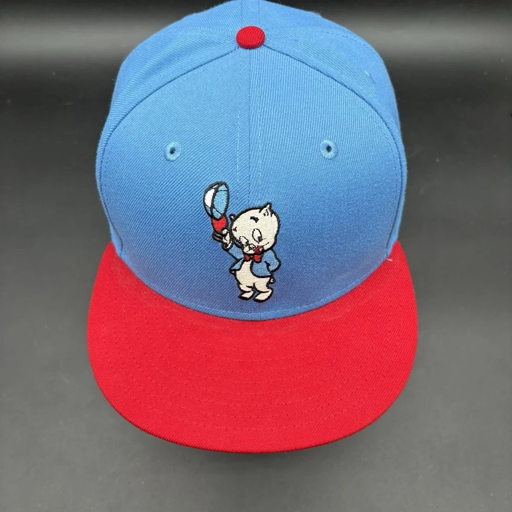 New Era‎ 59FIFTY Looney Tunes Porky Pig Fitted Hat 7 7/8 Blue Red Cap